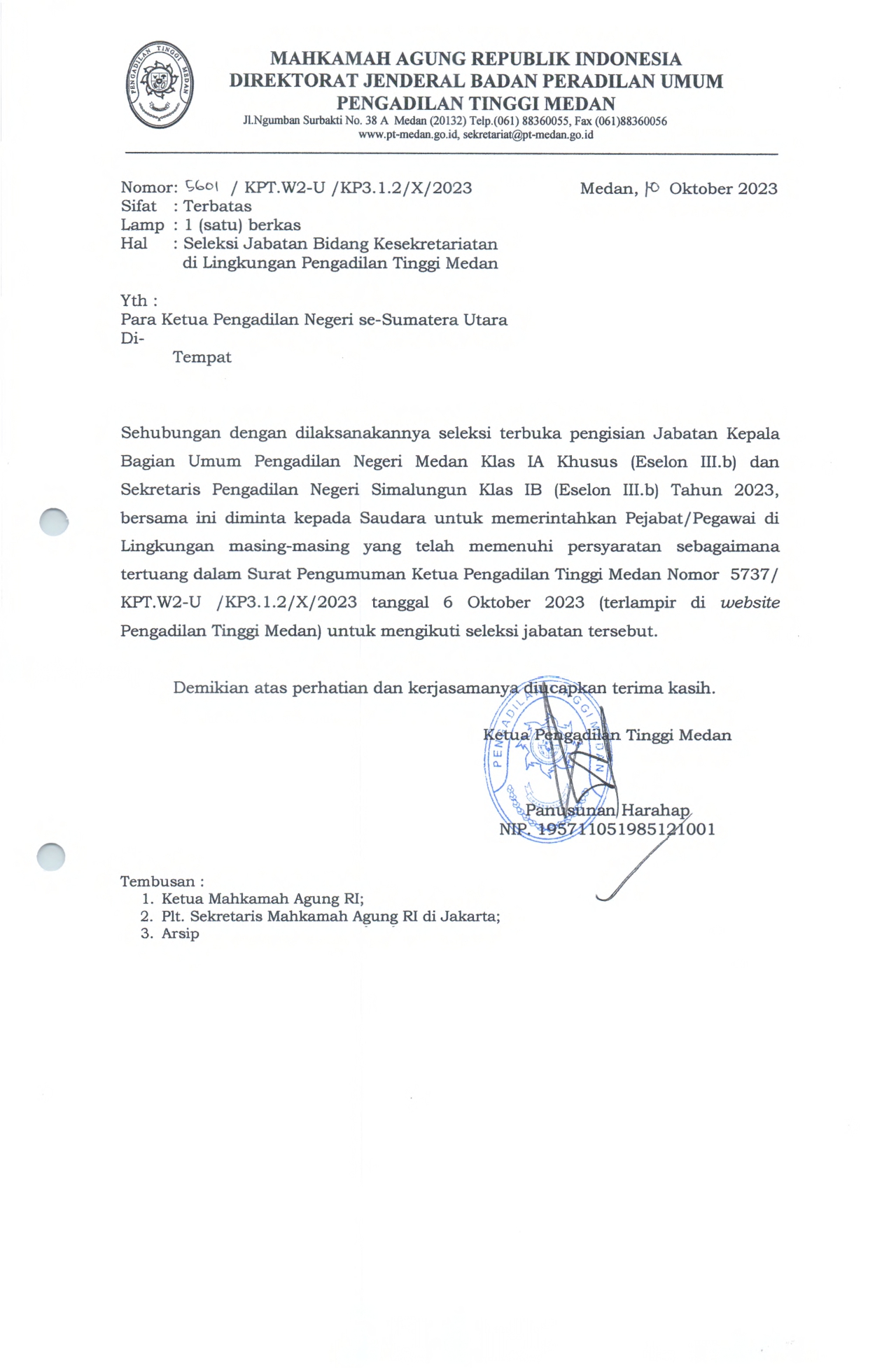 Seleksi Jabatan Bidang Kesekretariatan di Lingkungan Pengadilan Tinggi Medan